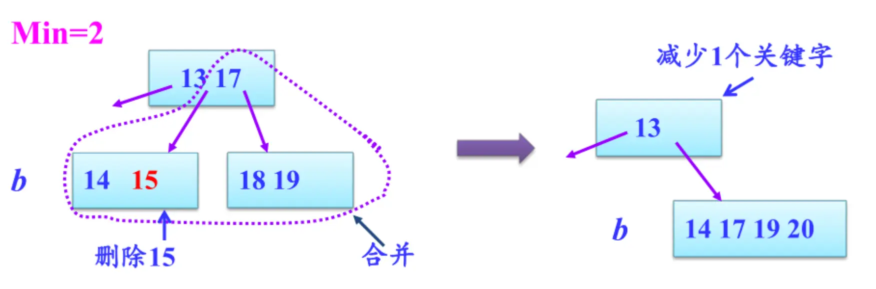 B树删除兄弟合并